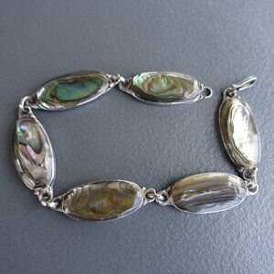 Beautiful Old Vintage Mexico Abalone Beaded Link Bracelet 11g